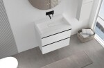 CERANO - Koupelnová skříňka Velora - bílá matná, úchytka černá + umyvadlo z lit. mramoru Vita - bílá lesklá - 70x63x46,5 CER-8050BD83986