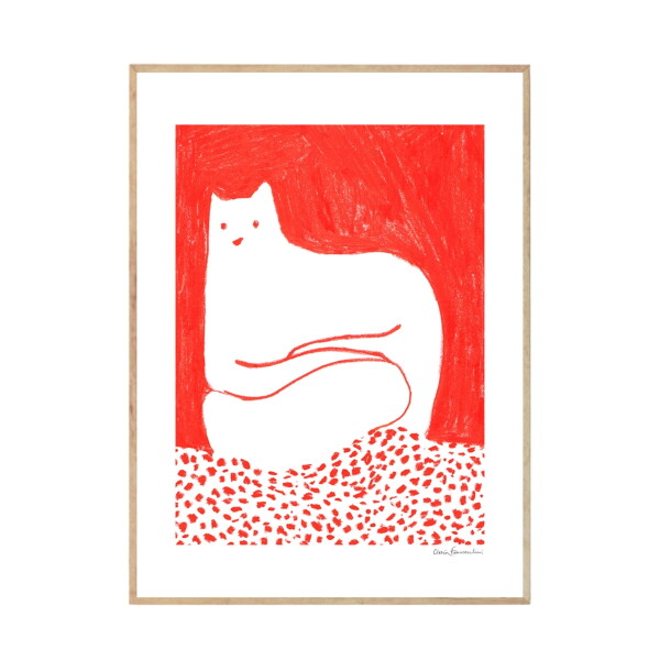 THE POSTER CLUB Autorský plakát Cat in Red by Cinzia Franceschini 30 x 40 cm, červená barva, papír