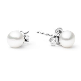 Náušnice s bílou 5.5-6 mm říční perlou Chloe, stříbro 925/1000, Bílá