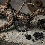 Pánský náhrdelník Fernando Gold - 8 mm lávový kámen, Černá 60 cm