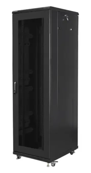 Lanberg Rack 42U černá / Stojanový rozvaděč / 19" / 600x800 mm / Flat pack / Perforované dveře (FF01-6842-23B)