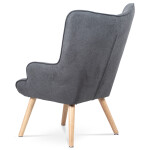 Křeslo "ušák" s podnožkou, potah šedá látka, dřevěné nohy, masiv kaučukovník