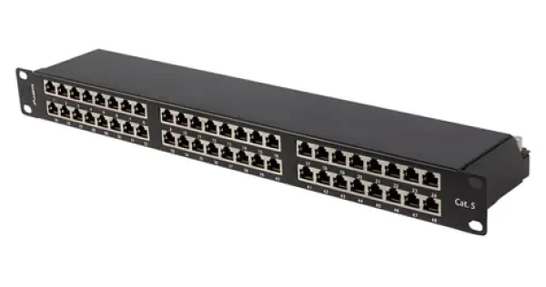 Lanberg Patch panel 48 portů 1U 19" CAT.5E FTP černý / Patch panel / 19" / 48 portů / CAT.5E FTP stíněný (PPS5-1048-B)