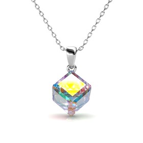 Elenys pozlacený náhrdelník Kostka s krystalem Swarovski® 18K bílé zlato