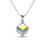 Elenys pozlacený náhrdelník Kostka s krystalem Swarovski® 18K bílé zlato