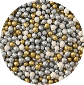 Dortisimo 4Cake Cukrovo-rýžové perly bílé perleťové, stříbrné a zlaté (60 g)