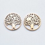 Mezidíl z nerezové oceli s kubickým zirkonem - různá provedení - strom života - 15 x 15 x 2 mm - 1 ks Barva: Zlatá