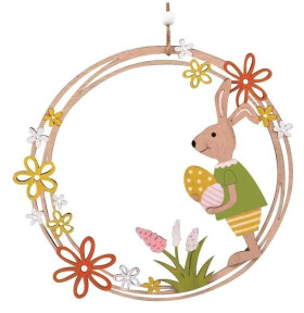 Věnec dřevěný se zajíčkem na zavěšení 23 cm, vydání