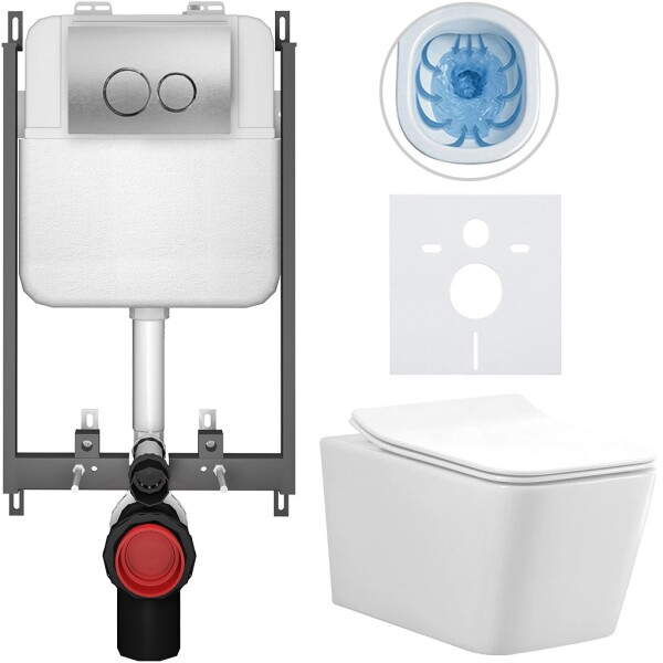 CERANO - Kompletní WC set Basic/Forte - bílá lesklá - WC tlačítko Dualo/Stříbrná - pro zazdění - 51x36 CER-8050BD86116