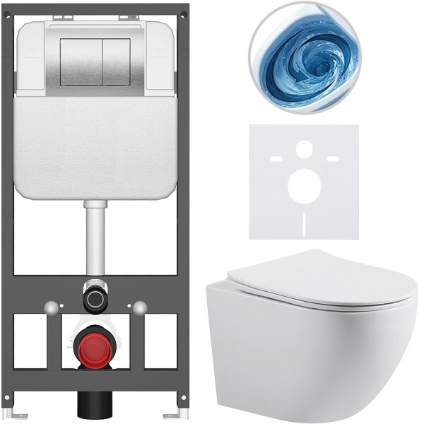 CERANO Kompletní WC set Basic/Cesso - bílá lesklá - WC tlačítko Maxio/Stříbrná - závěsné - předstěnová instalace - 49x36 cm - 8050BD85998