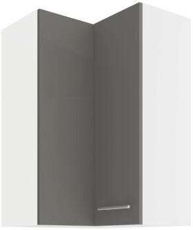 Horní rohová skříňka Lara 60x60 GN-90 2F (90°) Barva korpusu: Bílá, Barva dvířek: Šedý lesk