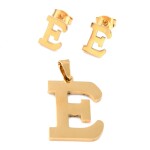 Sada přívěsku a náušnic z nerezové oceli - písmeno - zlatá - 20 ~ 23 mm x 13 ~ 19 mm - 1 ks Písmena: E