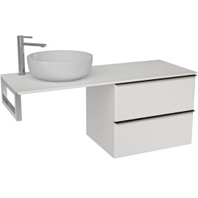 CERANO Deska pod umyvadlo Navira Slim - 161x46,5x1,8 cm - skříňka Velora 79 cm - bílá matná, černá úchytka - konzole chrom