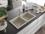 MEXEN/S - Mario granitový dřez 2-bowl včetně baterie Flora, béžová 6504-69-670401-00
