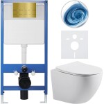 CERANO - Kompletní WC set Profi/Cesso - bílá lesklá - WC tlačítko Line. zlatá - předstěnová instalace - 49x36 CER-8050BD84363