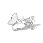 Brož s perlou a krystaly Katie White - motýl, Bílá/čirá