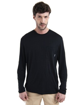 Pánské merino triko dlouhý rukáv ICEBREAKER Mens 150 Tech Lite III LS Relaxed Pocket Tee, Black velikost: XL