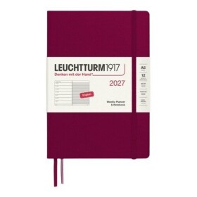 Týdenní plánovač & Zápisník Port Red, Medium A5 2027, anglicky