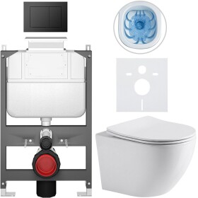 CERANO Kompletní WC set Basic/Cesso - bílá lesklá - WC tlačítko Maxio/Černá - ovládání shora - předstěnová instalace - 49x36 cm - 8050BD85945
