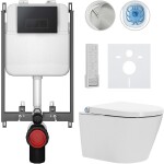 CERANO Závěsné WC s bidetem Basic/Cronus Premium - bílá lesklá - WC tlačítko Modulo/Černá - pro zazdění - 59,3x38,4 cm