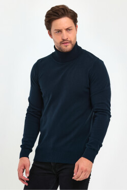 Lafaba Men's Navy Blue Turtleneck Basic Knitwear Sweater