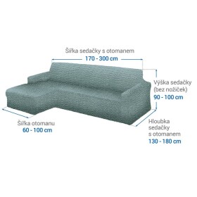 Bielastické potahy CRISTINA mátová sedačka s otomanem vlevo (š. 170 - 300 cm)