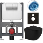 CERANO - Kompletní WC set Basic/Cesso - černá matná - WC tlačítko Maxio/Stříbrná - závěsné - nízký modul - předstěnová instalace - 49x36 CER-8050BD86224
