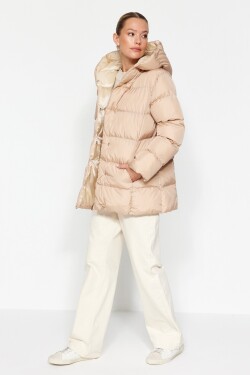 Trendyol béžová oversized nafukovací bunda kapucí