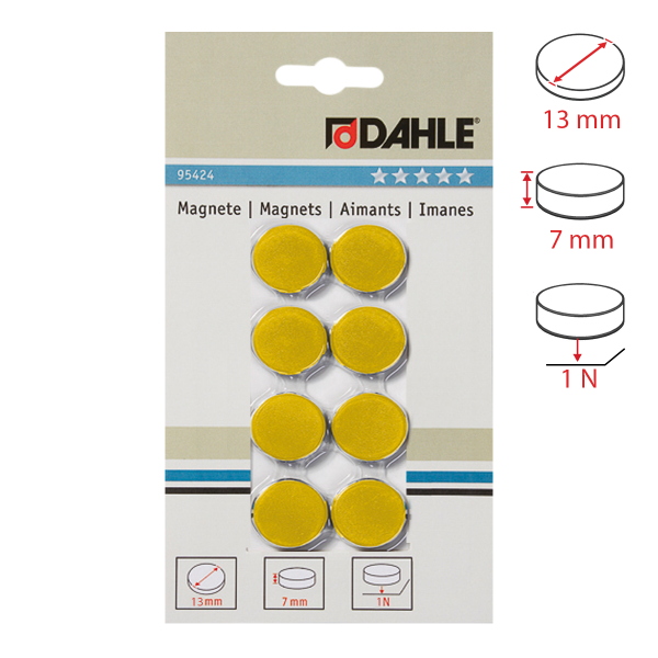 Dahle magnet plánovací, Ø 13 mm, 1 N, 8 ks, žluté