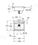 GROHE - Dřezy Kompozitní dřez K700 s automatickým odtokem, 560x510 mm, granitová černá 31651AP0