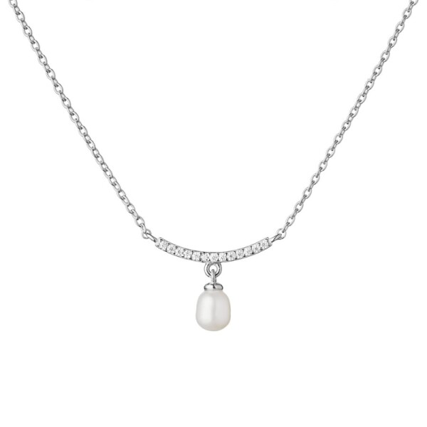 Stříbrný náhrdelník s bílou perlou Odette, stříbro 925/1000, 39 cm + 8 cm (prodloužení) Bílá