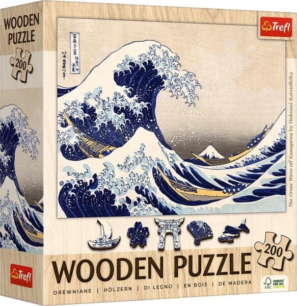 Dřevěné puzzle Art Hokusai Velká vlna Kanagawa 200 dílků