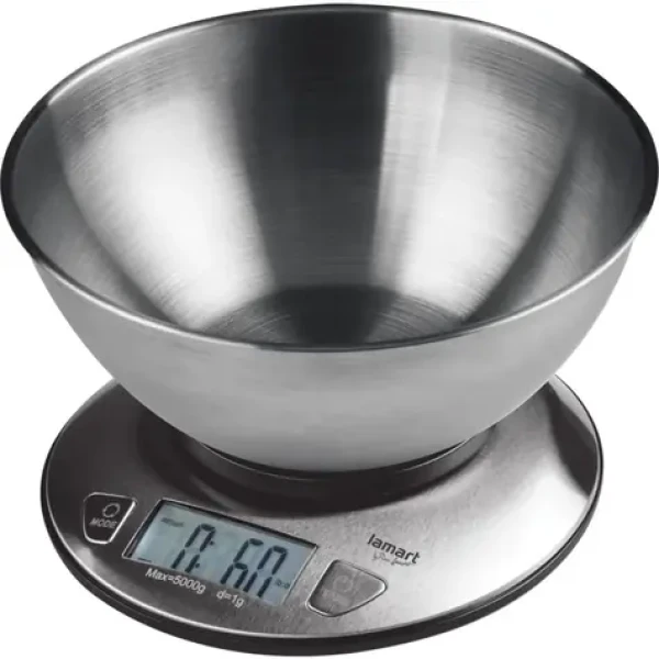 Lamart Just Kuchyňská váha s miskou šedá / LCD display / max 5000g / 2x AAA / nerez (8590669335749)