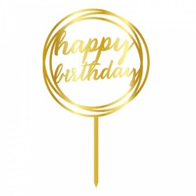 Cesil Zapichovací plastová dekorace zlatá Happy Birthday v kruhu