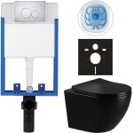 CERANO Kompletní podomítkový WC set Lite/Cesso - černá lesklá - WC tlačítko Duo, chrom - k zazdění - 49x36 cm