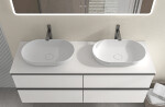 CERANO - Koupelnová skříňka Velora - bílá matná, úchytka černá + deska z lit. mramoru Elanys - 12 mm - bílá matná - 140x54,2x46,5 CER-679405