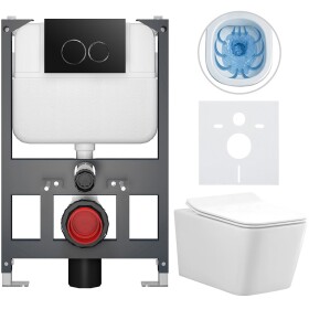 CERANO - Kompletní WC set Basic/Forte - bílá lesklá - WC tlačítko Dualo/Černá - závěsné - nízký modul - předstěnová instalace - 51x36 CER-8050BD86114