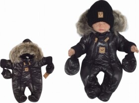 Zimní kombinéza dvojitým zipem, kapucí kožešinou rukavičky Z&amp;Z, Angel černý, vel.