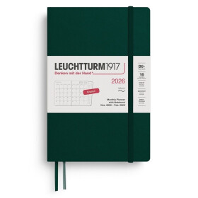 Monthly Planner & Notebook 2026 Paperback (B6+) 16 Months Forest Green
