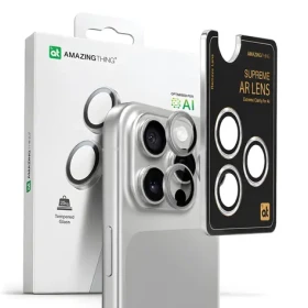 AmazingThing AR Aluminum stříbrná / Ochranné sklo fotoaparátu / Apple iPhone 16 Pro / 16 Pro Max / 3 čočky