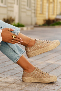 Vzorované dámské tenisky na platformě s pleteninou Lee Cooper LCW-25-08-3646L Khaki 37