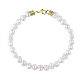 Pánský perlový náramek Egizio Gold - 7 mm perla, Zlatá 21 cm Bílá