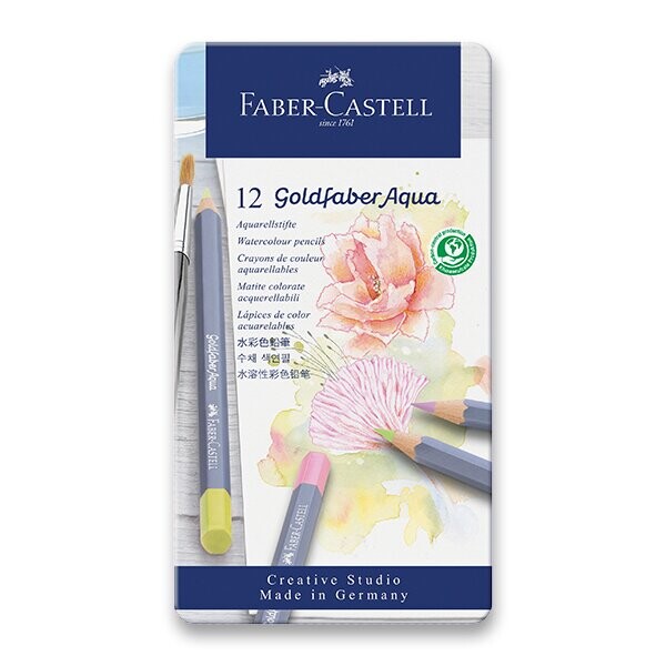Faber-Castell Goldfaber Aqua Pastel sada 12 barev v kovovém pouzdře