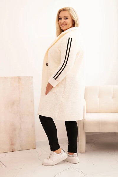 Dámský kabát Plus Size z umělé beránkové látky s kapsami ecru UNI