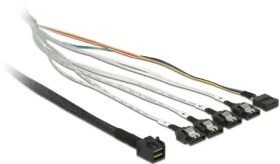DeLock kabel mini SAS HD SFF-8643 4 x SATA 7 pin + Sideband 0.5 m kovová spona (83315-DE)