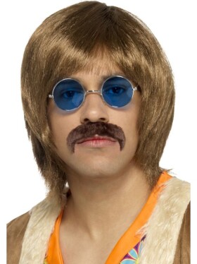 Smiffys.com Paruka, knírek a brýle - Hipís - hnědé