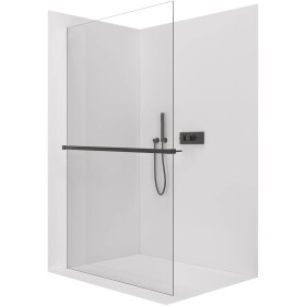 CERANO Sprchová zástěna Walk-in Crystal L/P - 10 mm + polička/držák na ručníky - bezvzpěrový systém - černá matná, transparentní sklo - 160x200 cm