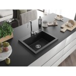 MEXEN - Elix granitový dřez 1-miska 600 x 500 mm, černá/stříbrná metalik, sifon chrom 6525601005-73