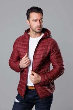 Pánská prošívaná bunda ve vínové bordó barvě s kapucí (HM112-6) odstíny červené XL