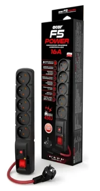 Acar F5 5m černá / Prodlužovací přívod / přepěťová ochrana / 5 zásuvek / 16A / 2300 W (ppacarf5-5power)